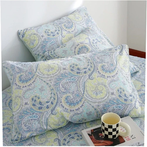 Labstandard Egyptian Cotton Pillow Shams - Luxury Blue Paisley Pillowcases Vintage Paisley Pillow Cover, Set of 2 Standard Size, 19x29 Inches, Soft and Comfortable - Envelope Style