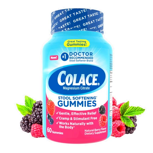 Colace Stool Softener Gummies, Gentle Dependable Constipation Relief Magnesium Citrate Gummies, No.1 Doctor Recommended Stool Softener Brand, Berry Flavored 60ct