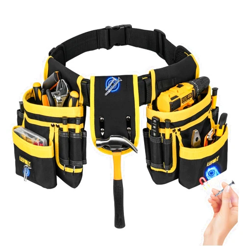 LEFOR·Z Tool Belt,Magnetic Tool Pouch,27-Pockets Heavy Duty Padded Tool Belts for Men,Detachable & Adjustable Tool Pouch Bag for Electrician,Carpenter,Construction,Work Apron,Utility Belt,Black,Yellow