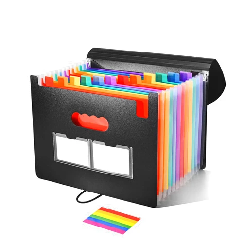 Egotellry Accordion File Organizer 12 Pockets Expanding File Folders with Color Labels,Portable Storage Monthly Bill Receipt Black Vertical Document Organizer Desktop, Letter/A4 Size for Office,School and Home