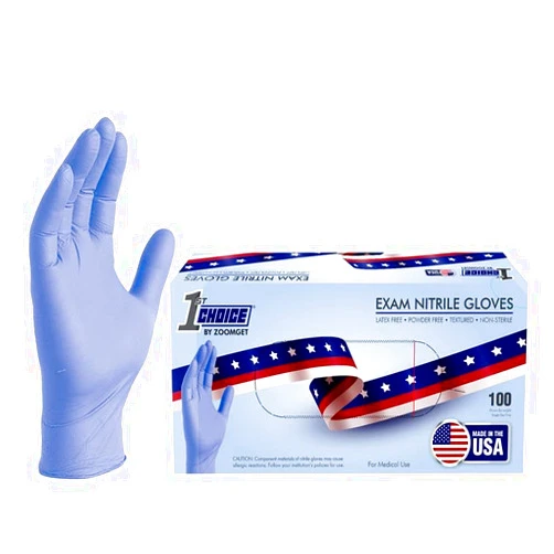 1st Choice 3 Mil Blue Indigo Nitrile Disposable Gloves, Exam Grade, Made in the USA, TAA Compliant Product, Sizes S-XL Gloves
