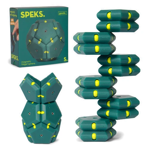 Speks Geode Matte Pentagons Magnetic Fidget Toy for Adults | Quiet Sensory Toy for Stress Relief & Anxiety, Office Desk Toy & Top Gadget Gift Idea | Monstera, 12-Piece Set