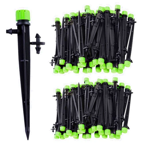 Kalolary 100PCS Green Irrigation Drippers Drip Emitters, Micro Spray Adjustable 360 Degree Full Circle Pattern Water Flow Sprinkler Fits 1/4 (4-6mm) Irrigation Tubing for Garden Irrigation