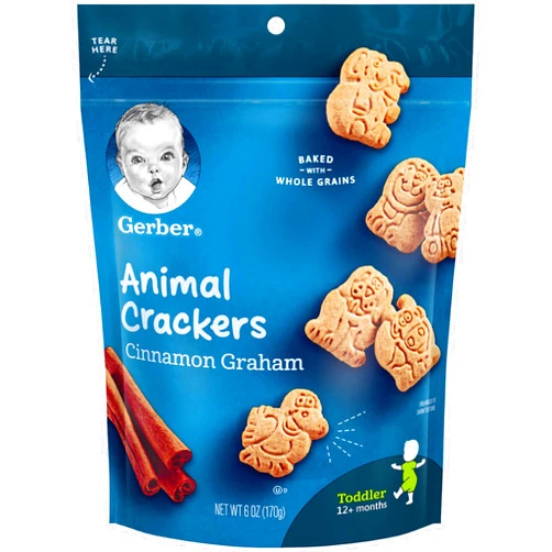 Gerber Animal Crackers Pouch, Cinnamon Graham, 6 Ounce (Pack of 4) Cinnamon Graham Animal Crackers 6 Ounce (Pack of 4)
