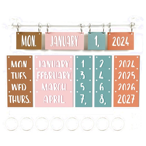 Naozinebi Boho Calendar Bulletin Board Set Boho Rainbow Flip Calendar with Holder Boho Classroom Decoration with 54 Date Cards Adjustable Calendar Holder for Classroom Home Decor Supplies