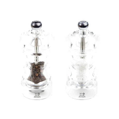 Peugeot - Nancy Manual Salt and Pepper Mill Set - Transparent Adjustable Grinders - Acrylic, Clear, 4.7 Inches