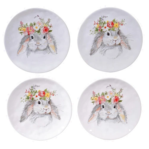 Certified International Sweet Bunny Salad/Dessert Plates,Set of 4, 2 Assorted Designs, 8.5