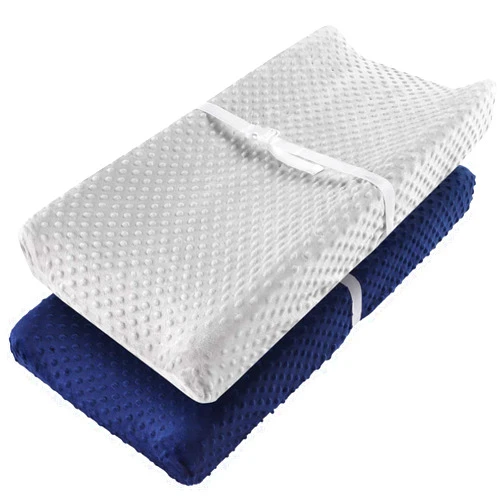 Vextronic Changing Pad Covers Ultra Soft Minky Dots Plush Changing Table Cover Breathable Changing Pad Sheets Wipeable Diaper Changing Table Sheets for Baby Girls Boys (Navy Blue & Gray, 2 Pack)