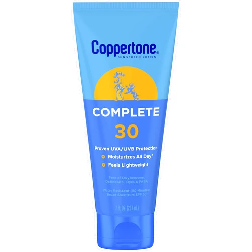 Coppertone Complete Sunscreen Lotion SPF 30, Face and Body Sunscreen, Lightweight, Water Resistant, 7 Fl Oz