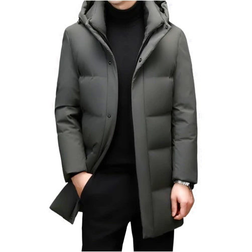 UOPYNE Casual Business White Duck Down Warm And Cold proof Coat Winter Down Jacket Men's Outdoor Thick Hooded Medium To Long