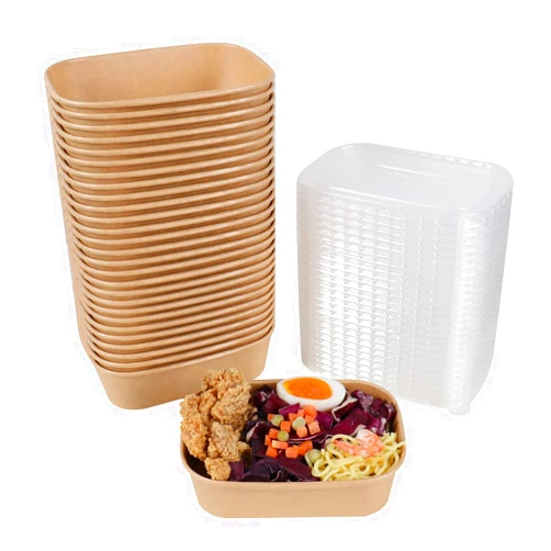JAYEEY 17 oz Disposable Kraft paper bowls with lids, Rectangle Food containers Soup Bowls Party Supplies Treat Bowls 50 Pack