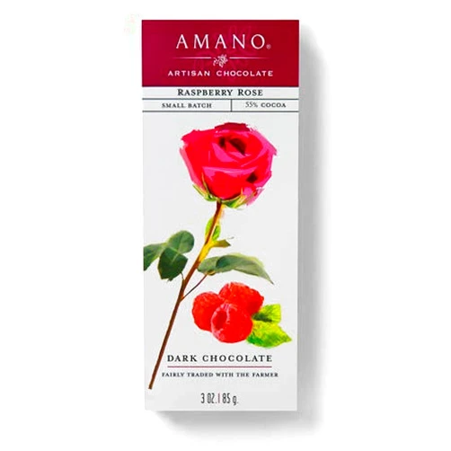 Amano Artisan Chocolate 3oz Dark Chocolate Bar (Raspberry Rose) Premium Craft Chocolates for Mothers Day, Holiday, Easter, Birthday Gifts Basket - Handcrafted Dark Gourmet Chocolate