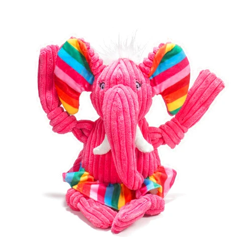 HuggleHounds Knotties Dog Toys for Large Dogs - Plush Toy - Squeaky Interactive Puppy Toy - Soft Yet Tough, Durable Stuffed Pet Chew Toy for All Breeds | Large Rainbow Elephant