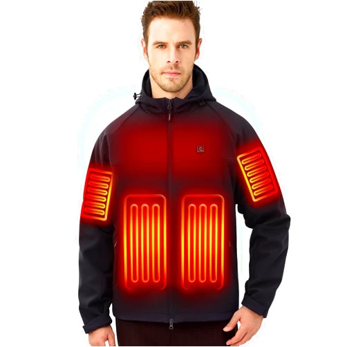 ULUSERN Heated Jacket for Men with 12V Battery Pack Included,Soft Shell Electric Heating Coat with 5 Large Heating Areas