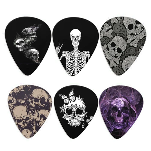 KEIAHUAN Guitar Plectrums Cool Skull Guitar Picks Classical Triangle for Bass, Acoustic & Electric Guitars Heavy Guitar Plectrums for Guitar Players 6 Piece