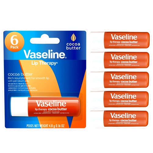Vaseline Lip Therapy Cocoa Butter Lip Balm, 6 Pack
