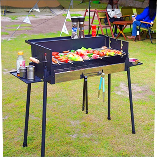 Vermon Vermo Windproof BBQ Grill,Foldable Storage Shelf,3 Gear Adjustable Temperature Barbecue Stove for Camping,Cooking,Backyard Barbecue,Large Size Black