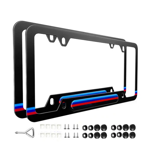 YUYOOOSEN Matte Black Stainless Steel License Plate Frames, Stronger Than Aluminum, US Standard License Plate Holder Suitable for Car Accessories X7 X5 X3,with Screw Caps 2PCS (Color 3D)