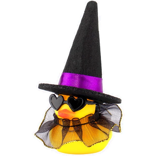 wonuu Car Dashboard Rubber Ducks for Halloween, Decorations Duck for Office Desk Ornament Accessories with Witch Hat Black Heart Glasses Skirt, for Halloween Party Gifts (Black)