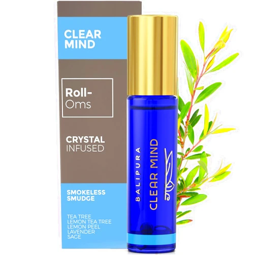 BALIPURA Crystal Aura Roll On - Clear Mind Aromatherapy Oil - Tea Tree Essential Oils Roll on with Healing Crystals for Body - Calming Essential Oils - Scented Oils - Relaxation Gifts for Women