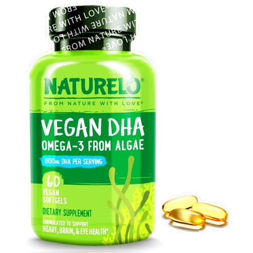 NATURELO Vegan DHA - Omega 3 Oil from Algae - Supplement for Brain, Heart, Joint, Eye Health - Provides Essential Fatty Acids for Women, Men and Kids - Complements Prenatal Vitamins - 60 Softgels