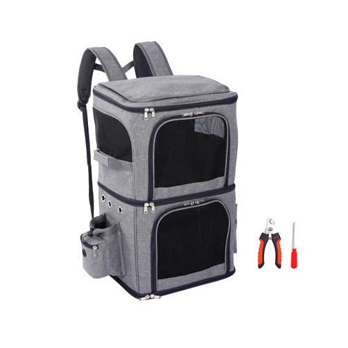 BloxBerry Cat & Dog Pet Backpack Travel Carrier- Double Compartment Back Pack Bag for Hiking, Carrying Small Dogs or Large Kitty Cats