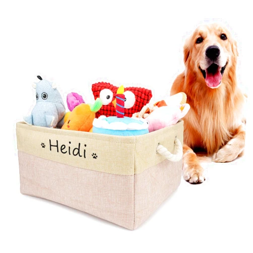 Cuperay Personalized Dog Toy Box, Dog Toy Basket Storage with Cotton Handle, Customized Name and Paw Heart Print Puppy Toy Bin for Organizing Food Clothes and Pets Accessories(Paw Pink)