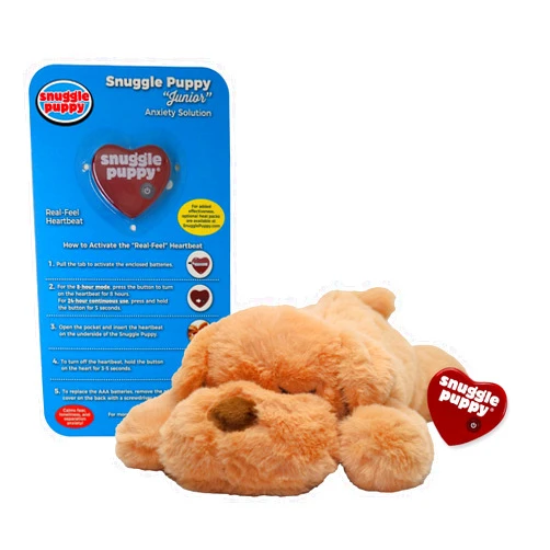 SmartPetLove Original Snuggle Puppy Junior. Pet Anxiety Relief and Calming Aid, Comfort Toy for Behavioral Training in Biscuit