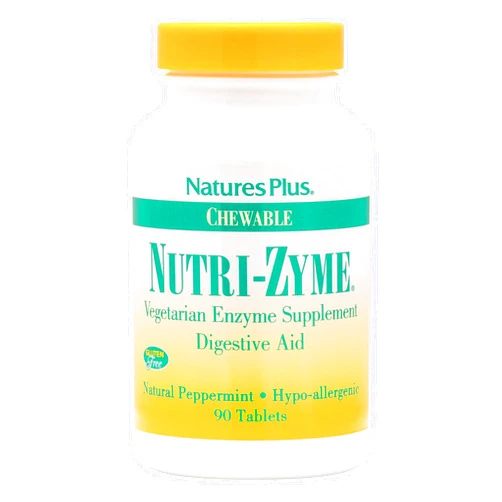 NaturesPlus Natures Plus Nutri Zyme - 90 Chewable Tablets, Peppermint Flavor - Vegetarian Enzyme Supplement with Bromelain & Papain, Natural Digestive Aid - Gluten-Free - 45 Servings