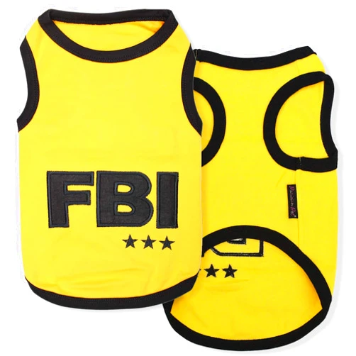 Parisian Pet Dog T-Shirt - Embroidered FBI Shirt - 100% Cotton, Breathable Dog Clothes - Sleeveless Pet Vest - Machine Washable Yellow Dog Shirts for Small Dogs - XS