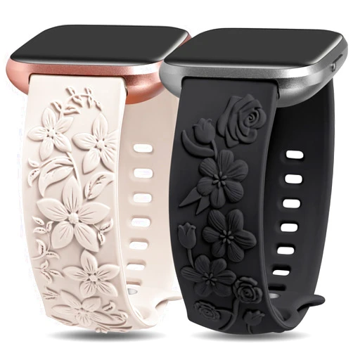 TOYOUTHS 2 Pack Compatible with Fitbit Versa 2/Versa Lite/Versa Watch Bands for Women Floral Engraved Soft Silicone Dressy Embossed Flower Strap Replacement Versa 2 Special Edition Bracelet Wristband
