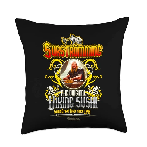 Sursträmming Challenge Survivor Merch Sweden Original Viking Sushi Surströmming Throw Pillow, 18x18, Multicolor