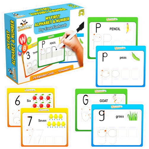 Channie's Channie’s My First Dry Erase Number and Alphabet Flashcards for Kids Ages 3-5, 26 Visual ABC Flash Cards for Letter Tracing + 10 Number Kindergarten Flash Cards, Reusable & Fun