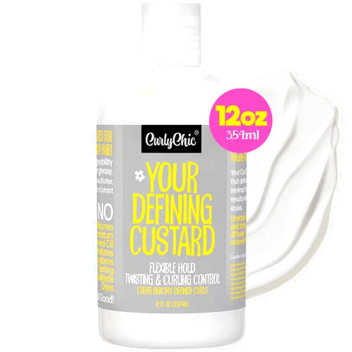 Curly Chic CurlyChic Your Defining Custard - Curl Defining & Moisturizing Styling Cream for Curly, Kinky, Coily, Wavy, & Frizzy Hair - Long-Lasting Hold, Flake-Free, No Crunch, Sulfate & Paraben Free, 12 fl oz