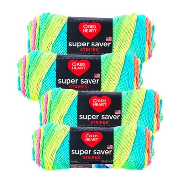 Red Heart Super Saver Yarn (4-Pack of 5oz Skeins) (Retro Stripe)