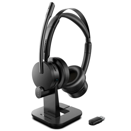Soothielec Wireless Headset, V5.2 Bluetooth Headset with Noise Canceling Microphone, Computer Headset with Volume Control Knob, Charging Display Base, USB Dongle & Mute Button, Compatible with Cell Phones/PC