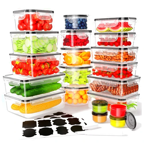 KEMETHY 40 Pcs Food Storage Containers with Lids Airtight (20 Containers & 20 Lids), Plastic Meal Prep Container for Pantry & Kitchen Organization, BPA-Free, Leak-Proof with Labels & Marker Pen