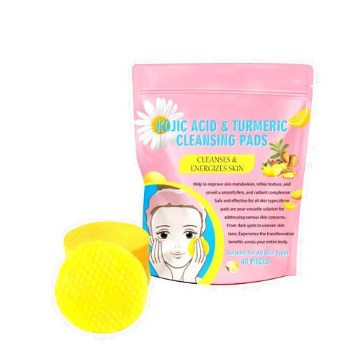 MUOCOBU Turmeric Cleansing Pads, Turmeric Kojic Acid Pads for Dull Skin, Turmeric Cleansing Pads for Face, Helps Balance Skin Oil And Water (Pink)