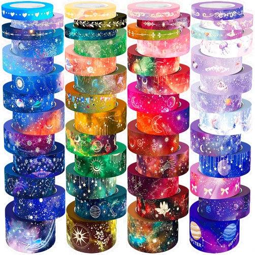 Ieebee 52 Rolls Washi Tape Set, Gold Foil Galaxy Washi Tape for Journaling Supplies, 4 Size Washi Tapes for Scrapbooking, DIY Journal Set, Craft, Gift Wrapping, Painting