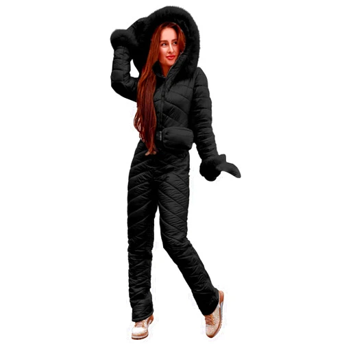 Generic Snowsuit Women, Womens 2023 Winter Onesie Ski Jumpsuits Outdoor Sports Waterproof Snowsuit Fur Collar Jumpsuits
