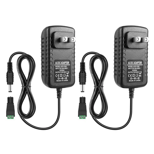 inShareplus 2 Pack DC 24V Power Supply, 100-240V AC to DC 24 Volt 1A 24W LED Driver, Low Voltage Transformer with 5.5mm x 2.1mm DC Plug, Wall Adapter for 24V LED Strip Light, CCTV Camera