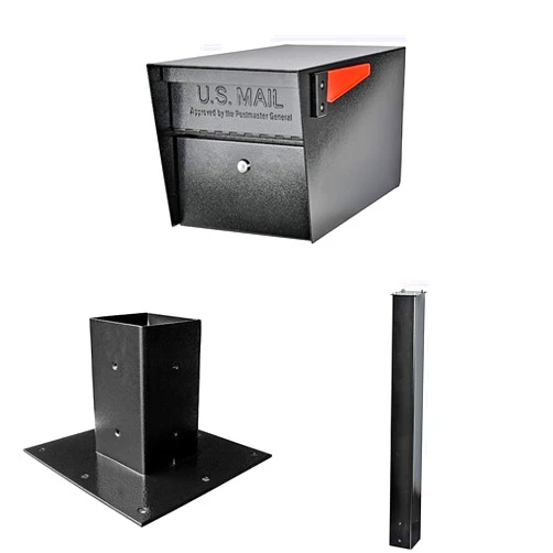 Mail Boss 7506 Mail Manager Curbside Locking Security Mailbox, Black,Large &, Black 7155 Surface Mount Base Plate & 7121, Black In-Ground Mounting Post, 43 x 4 x 4 inches, for Use with Mailbox