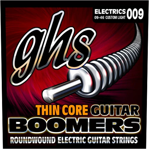 GHS Strings TC-GBCL Thin Core Boomers, Nickel-Plated Electric Guitar Strings, Custom Light (.009-.046)