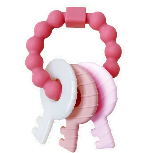 Intatikoo Baby Teething Keys Toys 3 to 12 Months,Infants Toddler Sensory Chew Toys,Teether Toys for Baby Girl-Soft & Raised Texture to Soothe Gums,BPA Free (Pink)