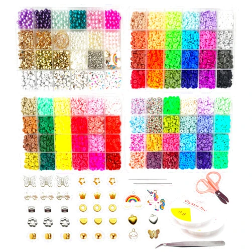 EVS Company - Bracelet Making Kit Set by Lizshu 15600 Fancy pcs, 81 Colors Clay Beads, Accessories for Designing Beautiful Bracelets, Bracelet kit, Heishi Beads, Beads for Bracelets.
