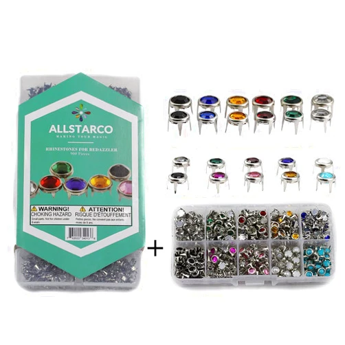 Allstarco Combo Bedazzler Rhinestones Refills Studs Kit 1350 Pieces Mixed Sizes and Colors for Garment Embellishments Crafts