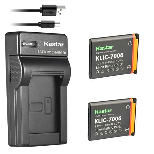 Kastar Battery (X2) & Slim USB Charger for Kodak KLIC-7006 K7006 & EasyShare M22, M23, M200, M522, M530, M531, M532, M550, M552, M575, M577, M580, M583, M750, M873, M883, M5350, M5370, MD30, Mini