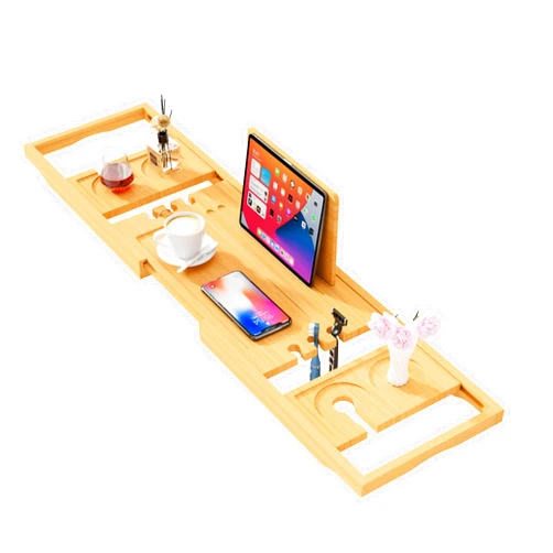 Sen Yi Bao Luxury Bathtub Caddy Tray - Bath Tray - Bath Tub Tray Table for Bathtub - Bath Caddy Tray for Bathtub, Expandable Size, Fits Most Tubs Natural Bamboo