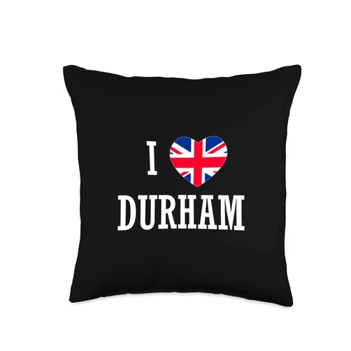 English Towns Cities Counties Home Town Nostalgia I Love Durham England Union Jack Flag Heart English Throw Pillow, 16x16, Multicolor