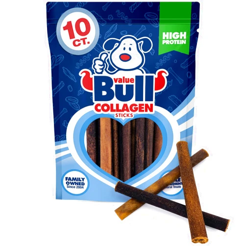 ValueBull USA Collagen Sticks, Premium Beef Dog Chews, Medium 6 Inch, 10 Count - Natural & Safe, Single Ingredient, Rawhide-Free, Long Lasting, Healthy for HIPS, Joints, Skin & Coat